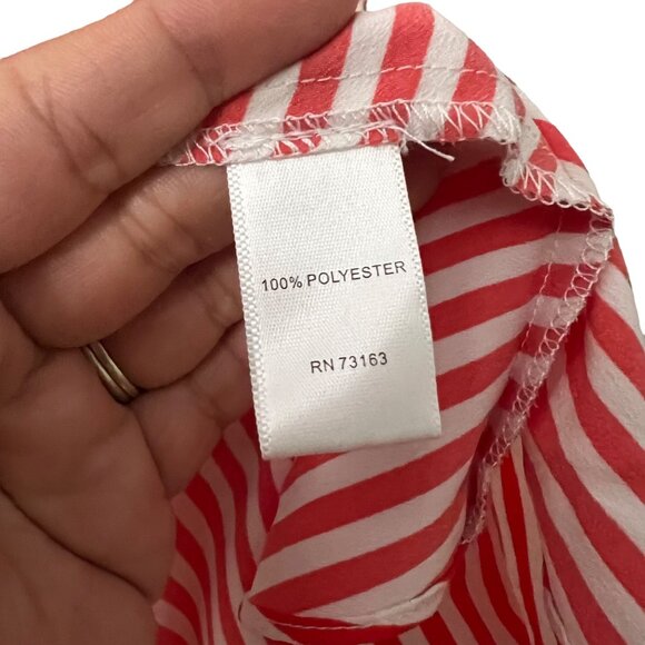 Neiman Marcus Red Striped Pin Up Cold Shoulder Ruffle Neckline Fit Flare Dress 4 - Picture 5 of 5